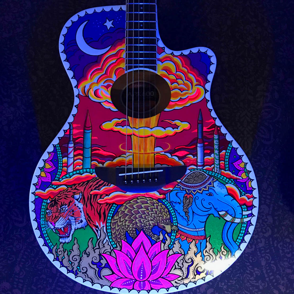 custom guitar with Jinga style art